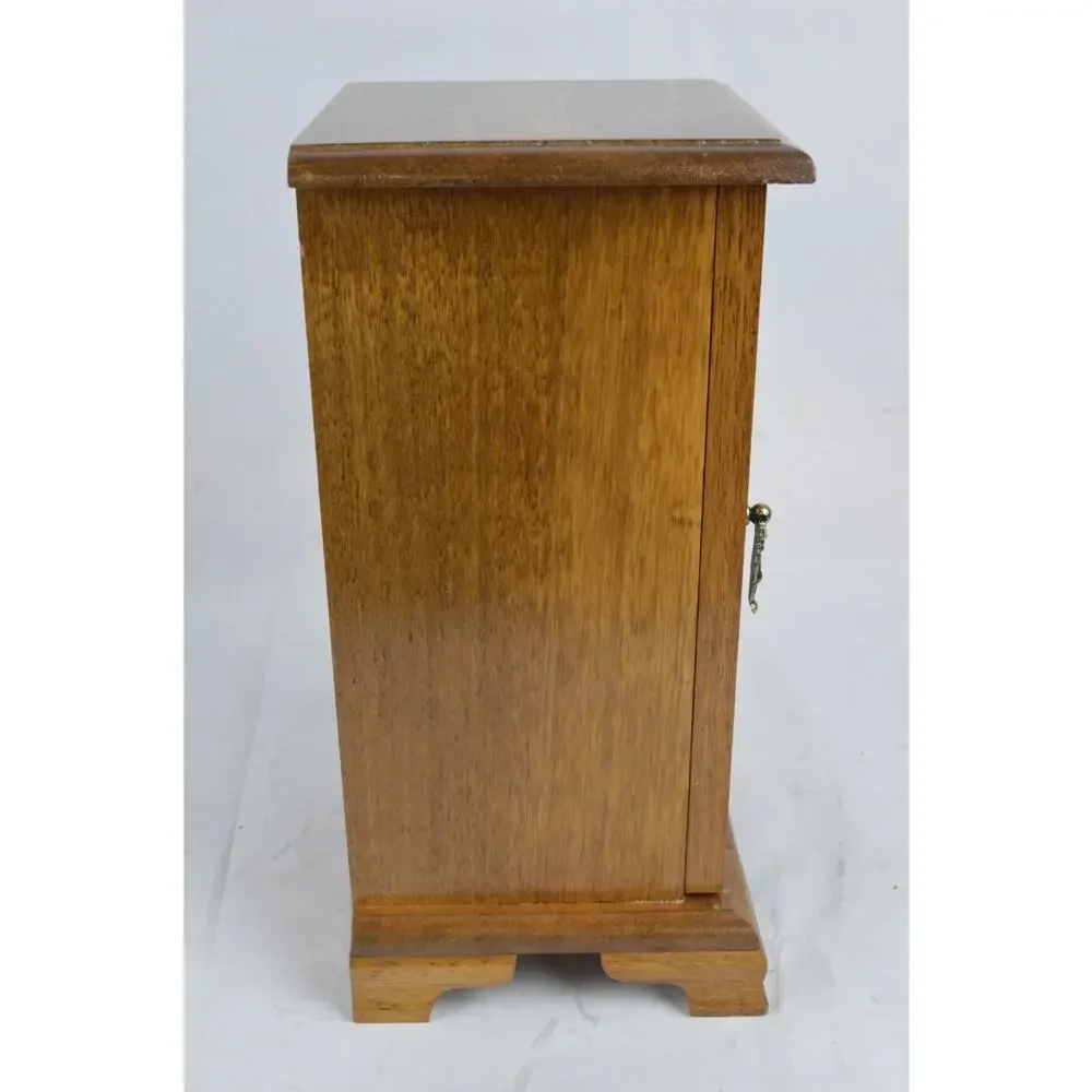 Vintage Wood Jewelry Armoire Cabinet Mirror Glass Door Necklace Box 10